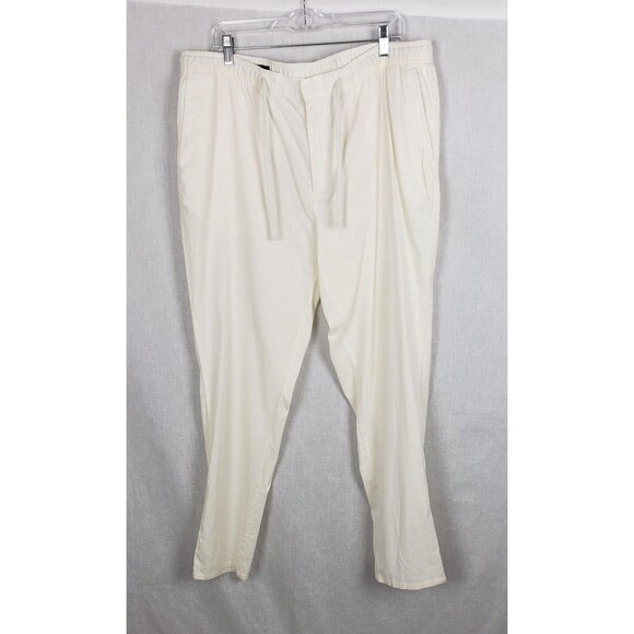 Nordstrom Pants Ivory XL Slim Fit Linen Blend Drawstring Elastic Waist Casual - Picture 1 of 6